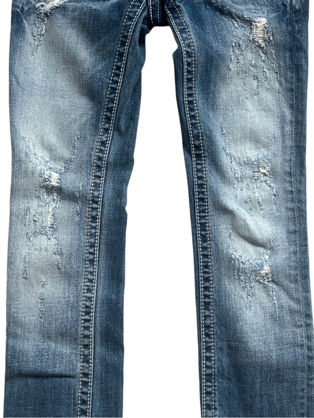 Miss Me Signature Straight Distressed Embellished Dark Blue Wash Denim Jeans - Picture 3 of 11